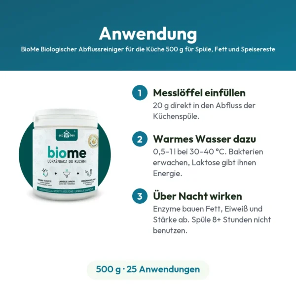 BioMe Biologischer Abflussreiniger für die Küche 500 g für Spüle, Fett und Speisereste