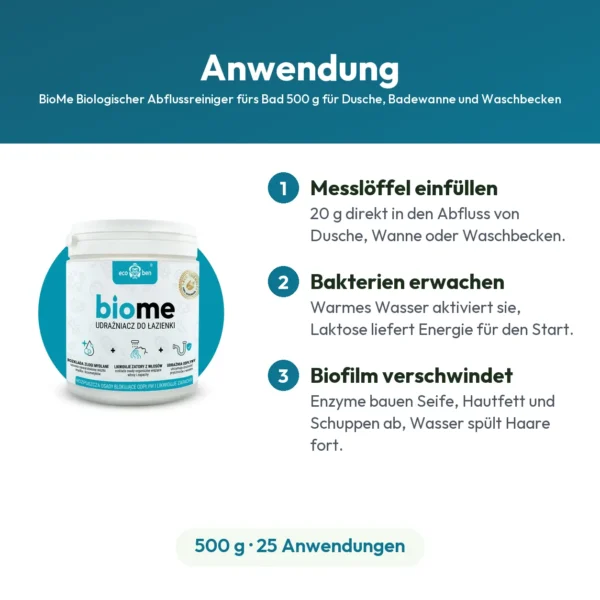 BioMe Biologischer Abflussreiniger fürs Bad 500 g für Dusche, Badewanne und Waschbecken